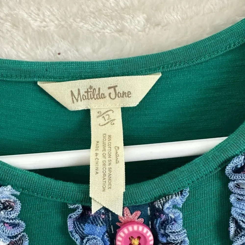 Matilda Jane Family Tree Green Dress Girls 12 Peasant Ruffle